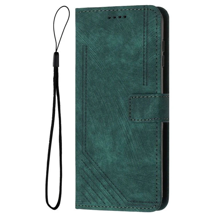 Funda para Infinix Hot 50 Pro+ 4G con líneas impresas, cubierta de teléfono de cuero con soporte plegable - Verde