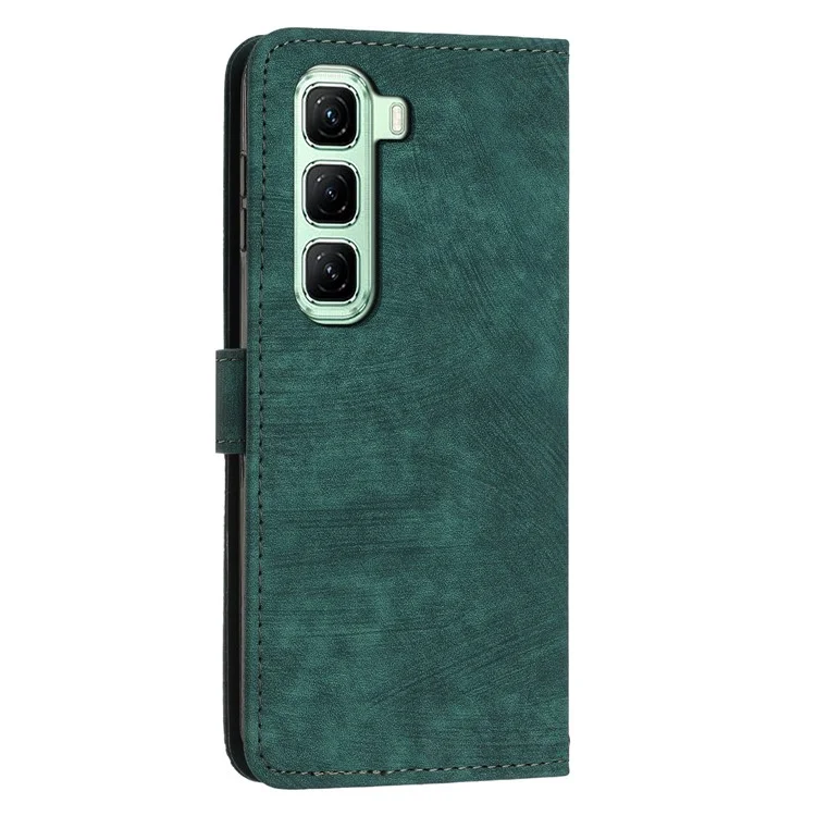 Funda para Infinix Hot 50 Pro+ 4G con líneas impresas, cubierta de teléfono de cuero con soporte plegable - Verde