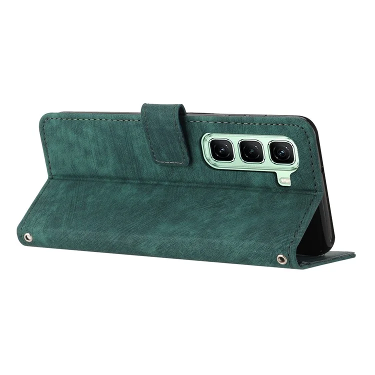 Funda para Infinix Hot 50 Pro+ 4G con líneas impresas, cubierta de teléfono de cuero con soporte plegable - Verde