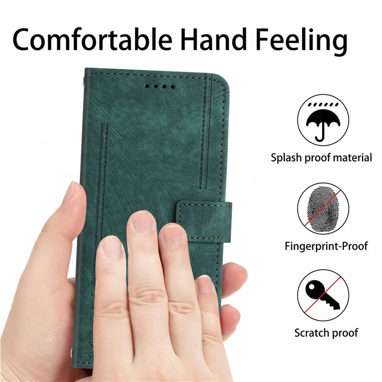 Funda para Infinix Hot 50 Pro+ 4G con líneas impresas, cubierta de teléfono de cuero con soporte plegable - Verde