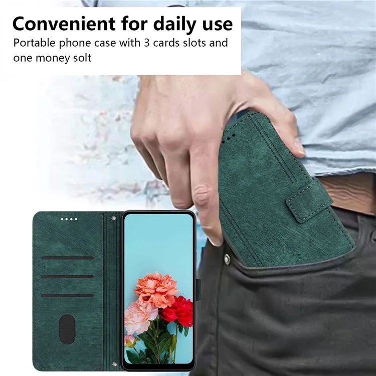 Funda para Infinix Hot 50 Pro+ 4G con líneas impresas, cubierta de teléfono de cuero con soporte plegable - Verde