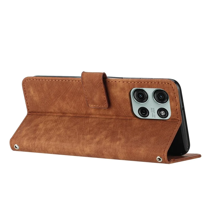 Étui pour Motorola Moto G75 5G avec lignes imprimées, étui en cuir avec support pliable - Marron