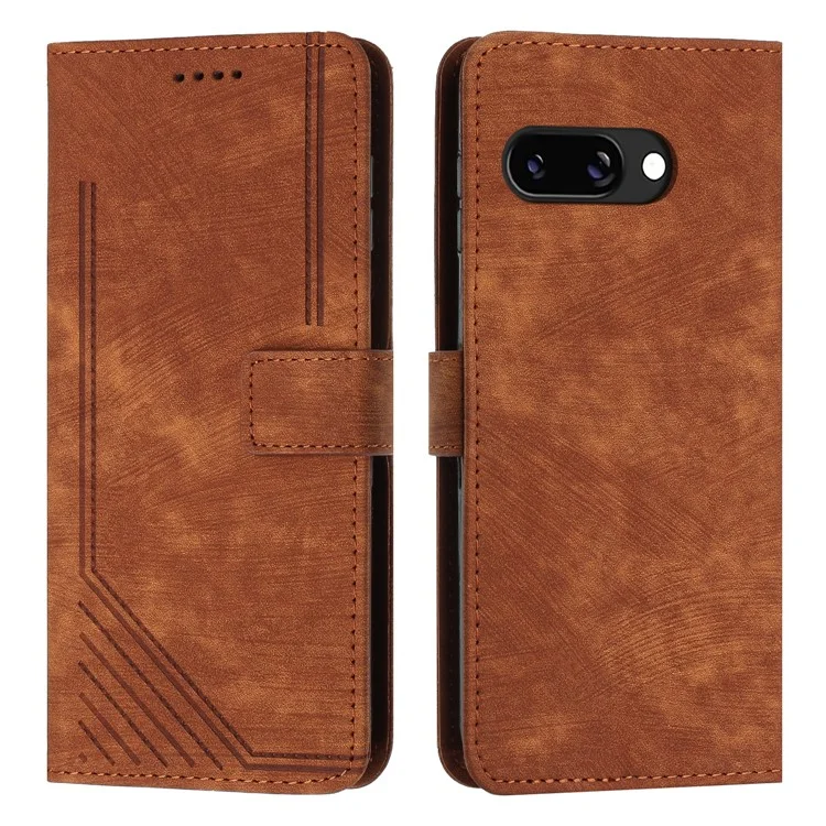Coque pour Google Pixel 9a avec lignes imprimées, housse de téléphone en cuir avec support pliable - Marron