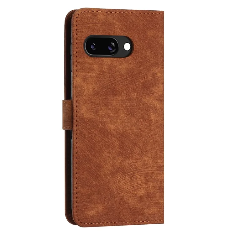 Coque pour Google Pixel 9a avec lignes imprimées, housse de téléphone en cuir avec support pliable - Marron