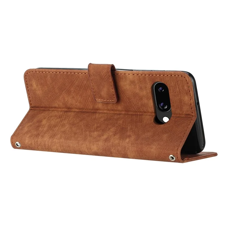 Coque pour Google Pixel 9a avec lignes imprimées, housse de téléphone en cuir avec support pliable - Marron