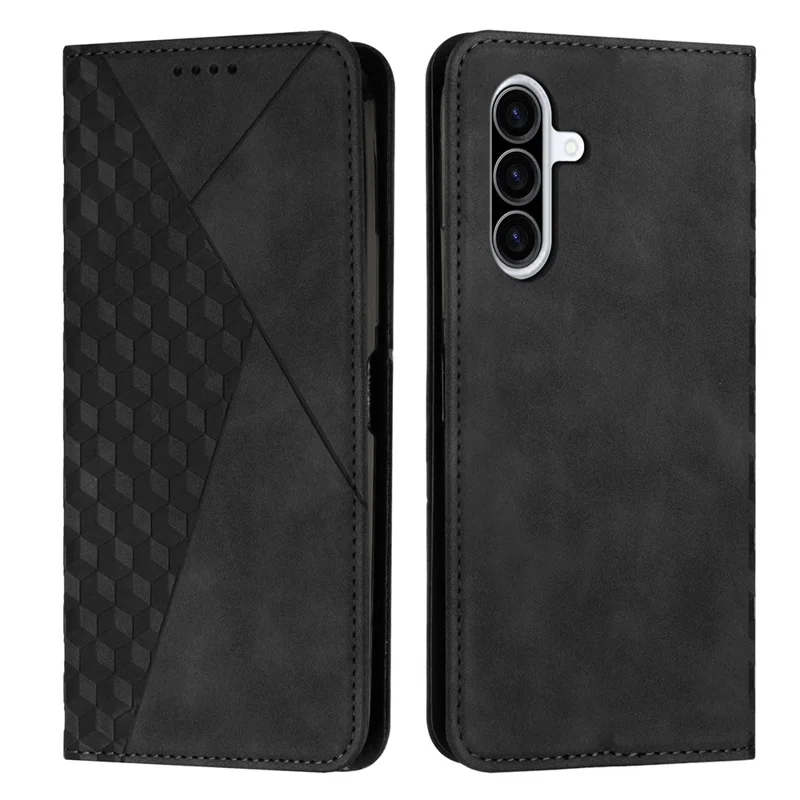 For Samsung Galaxy A56 5G Phone Cover Imprinted PU Leather Wallet Stand Case - Black