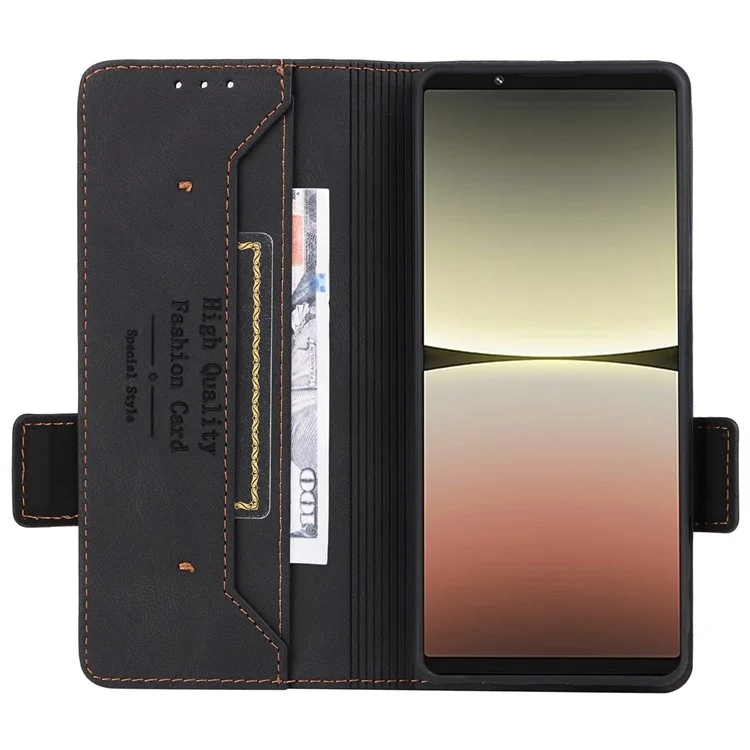 Hardware Decor Phone Case for Sony Xperia 5 IV 5G, Full Protection Dual Magnetic Clasp PU Leather Wallet Stand Phone Cover - Black