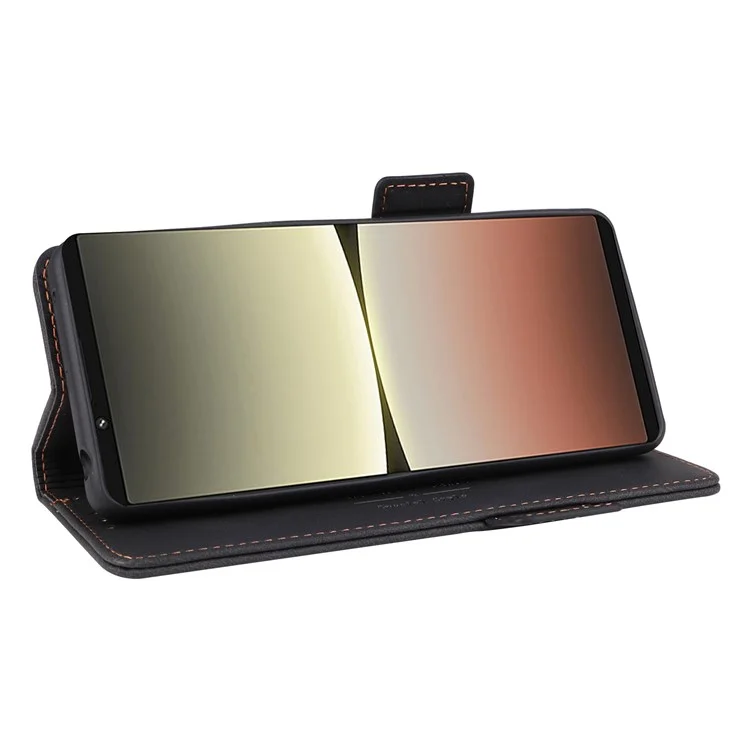 Hardware Decor Phone Case for Sony Xperia 5 IV 5G, Full Protection Dual Magnetic Clasp PU Leather Wallet Stand Phone Cover - Black