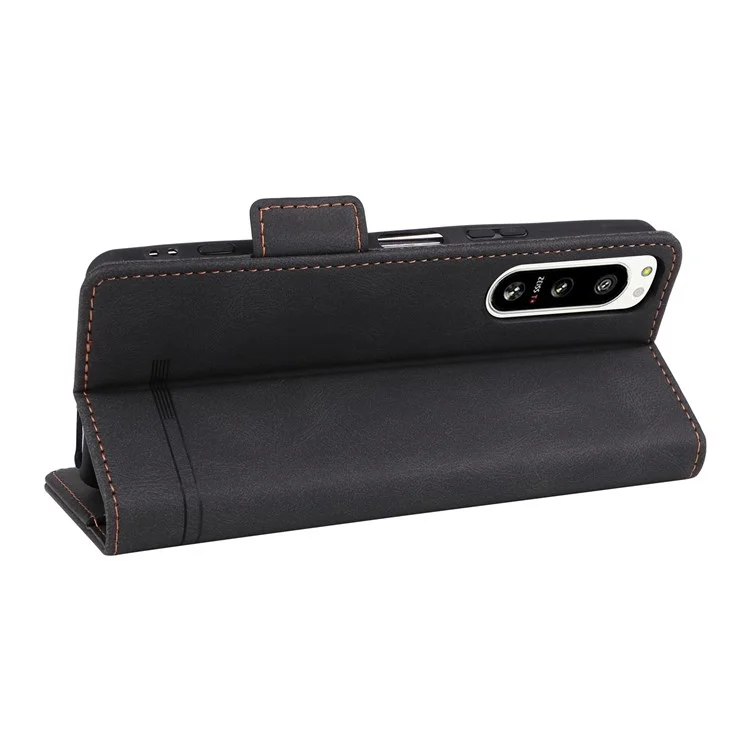 Hardware Decor Phone Case for Sony Xperia 5 IV 5G, Full Protection Dual Magnetic Clasp PU Leather Wallet Stand Phone Cover - Black