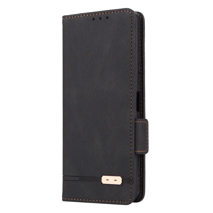Hardware Decor Phone Case for Sony Xperia 5 IV 5G, Full Protection Dual Magnetic Clasp PU Leather Wallet Stand Phone Cover - Black