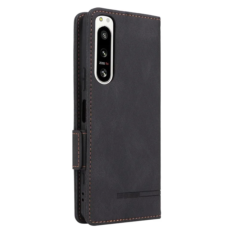 Hardware Decor Phone Case for Sony Xperia 5 IV 5G, Full Protection Dual Magnetic Clasp PU Leather Wallet Stand Phone Cover - Black