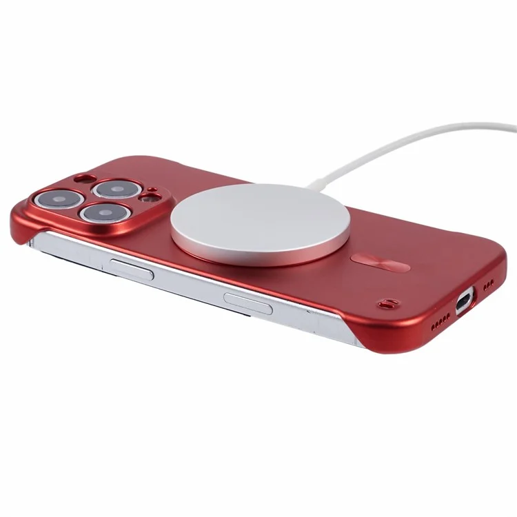 Coque compatible iPhone 14 Pro avec MagSafe, couverture de téléphone en PC dur sans cadre - Rouge