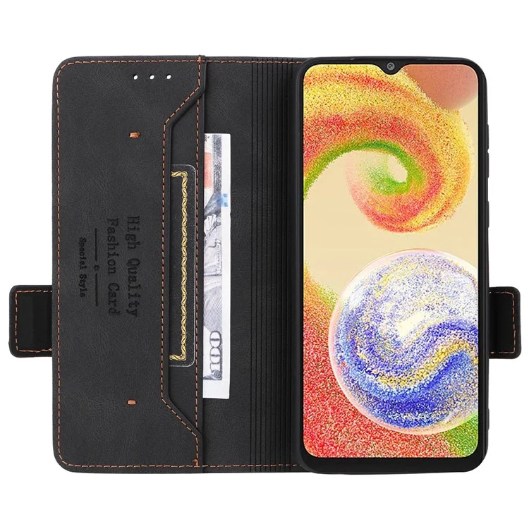 Hardware -dekor -telefonhülle Für Samsung Galaxy A04 4G (164,4 x 76,3 x 9,1 Mm), Dual Magnetic Clasp PU Leder Brieftasche Einstellbarer Ständer Telefonabdeckung - Schwarz