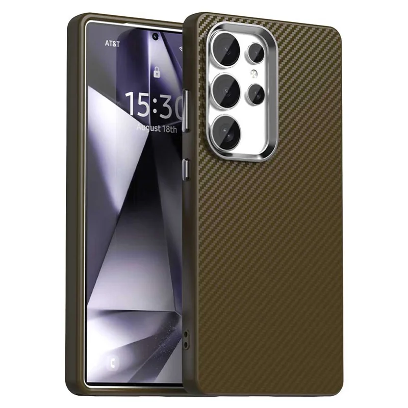 Custodia per Samsung Galaxy S25 Ultra Cellulare Hybrid Back Cover Texture in fibra di carbonio - Marrone