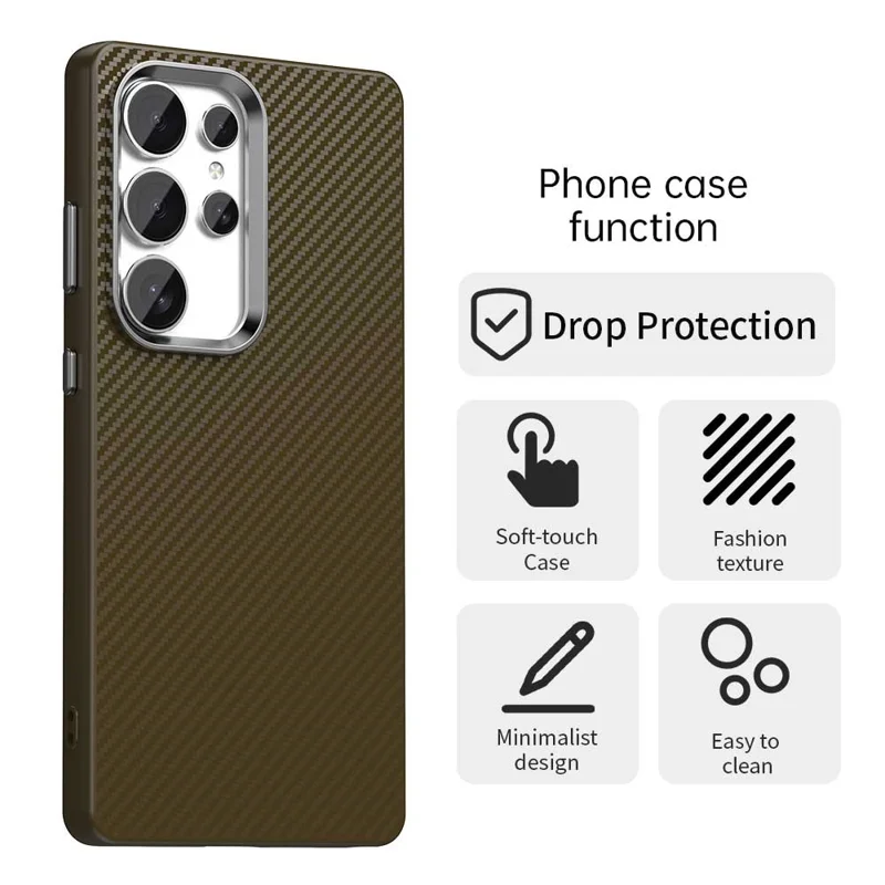 Custodia per Samsung Galaxy S25 Ultra Cellulare Hybrid Back Cover Texture in fibra di carbonio - Marrone