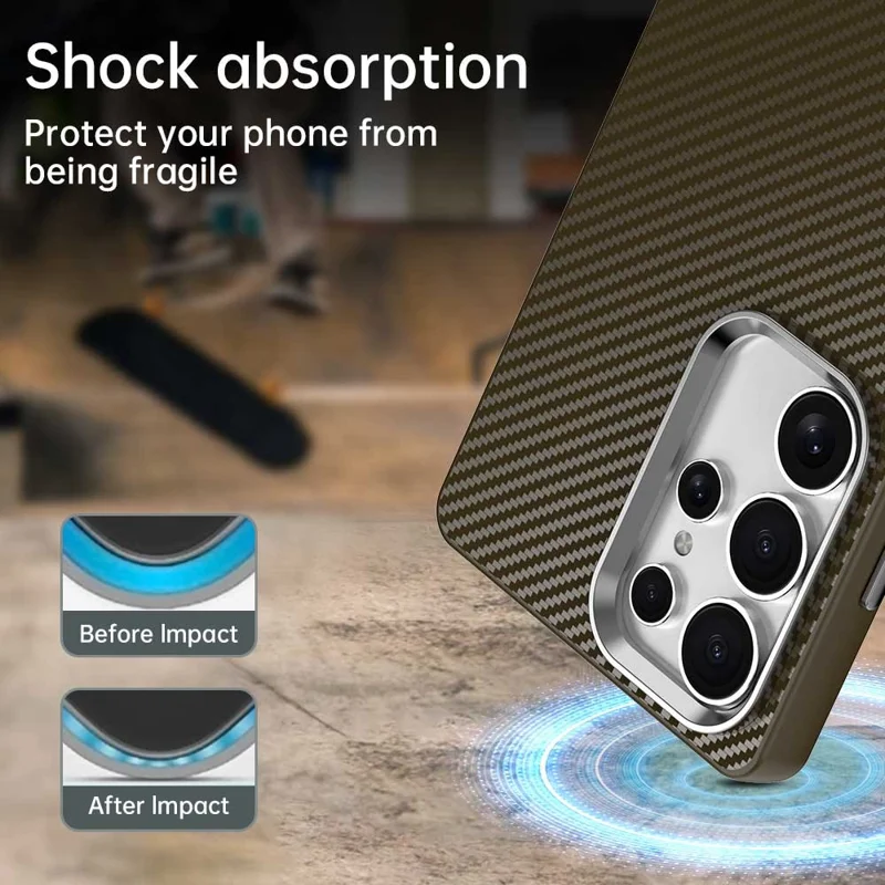Custodia per Samsung Galaxy S25 Ultra Cellulare Hybrid Back Cover Texture in fibra di carbonio - Marrone