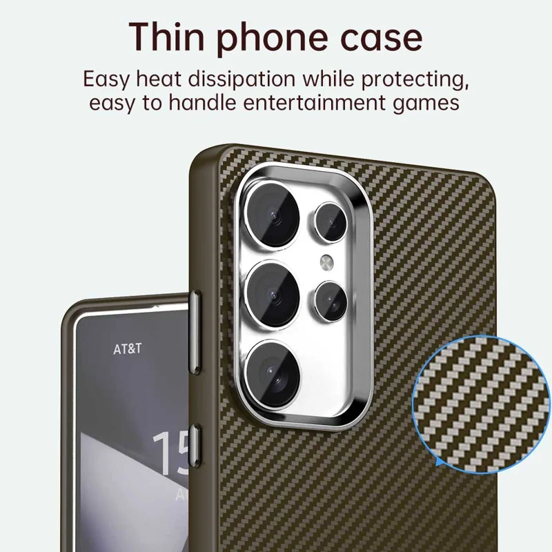 Custodia per Samsung Galaxy S25 Ultra Cellulare Hybrid Back Cover Texture in fibra di carbonio - Marrone