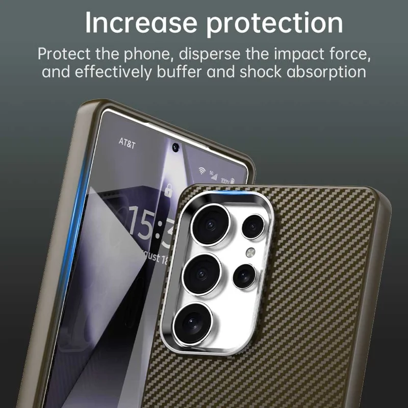 Custodia per Samsung Galaxy S25 Ultra Cellulare Hybrid Back Cover Texture in fibra di carbonio - Marrone