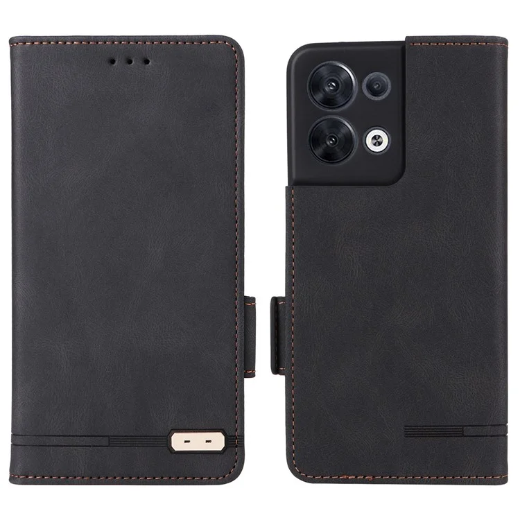 Hardware-dekor-telefonhülle Für Oppo Reno8 5G (globale Version), Anti-kollision Dual Magnetic Clasp PU Leder Brieftasche Telefonabdeckung - Schwarz