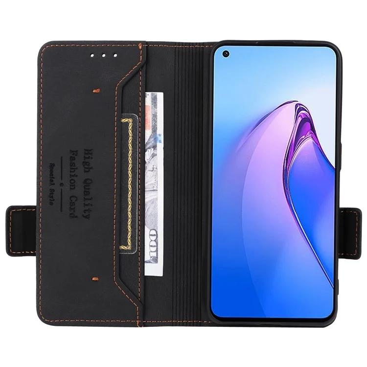 Hardware-dekor-telefonhülle Für Oppo Reno8 5G (globale Version), Anti-kollision Dual Magnetic Clasp PU Leder Brieftasche Telefonabdeckung - Schwarz