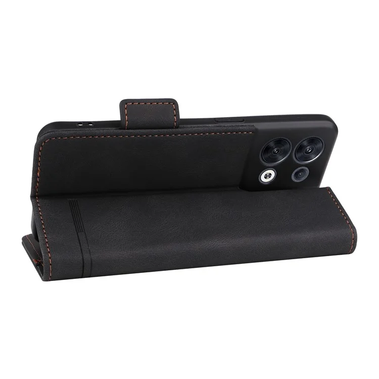 Hardware-dekor-telefonhülle Für Oppo Reno8 5G (globale Version), Anti-kollision Dual Magnetic Clasp PU Leder Brieftasche Telefonabdeckung - Schwarz