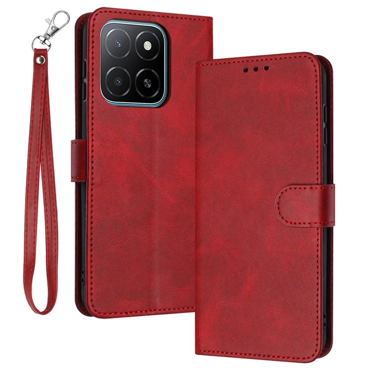 Capa flip com suporte para celular For Honor X5b / X5b Plus, em couro sintético com textura de bezerro - Vermelho