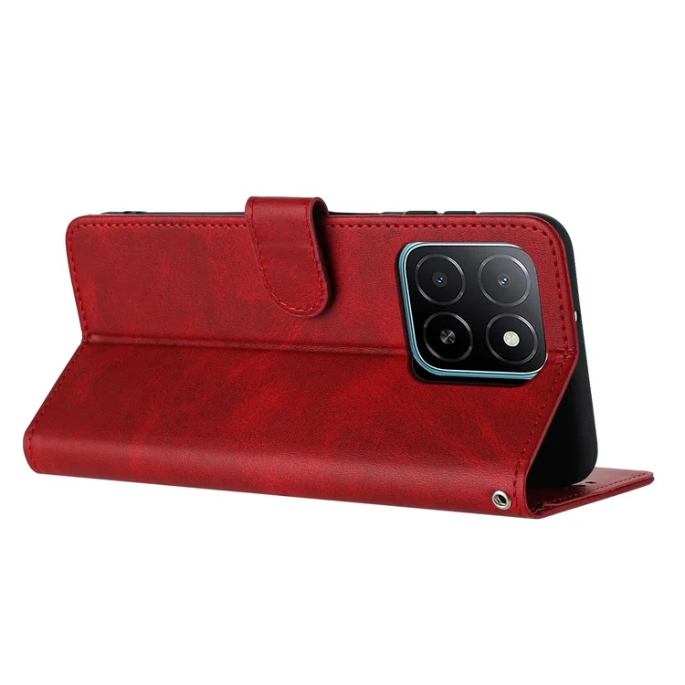 Capa flip com suporte para celular For Honor X5b / X5b Plus, em couro sintético com textura de bezerro - Vermelho