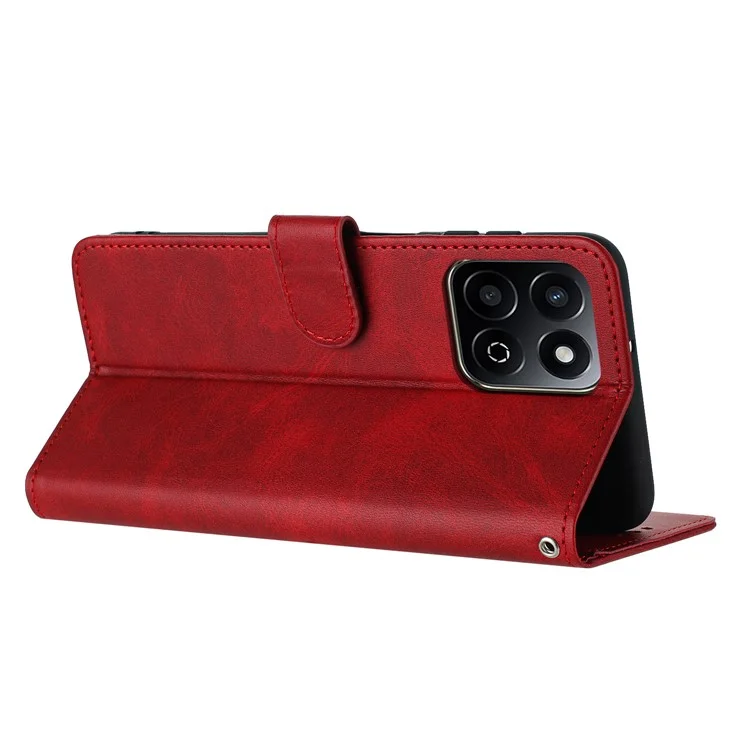 For Honor X7c 4G / 200 Smart 5G / Play 60 Plus 5G / Play 9T Hülle Flip Stand PU Leder Brieftasche Handyhülle Kalbsleder-Textur - Rot