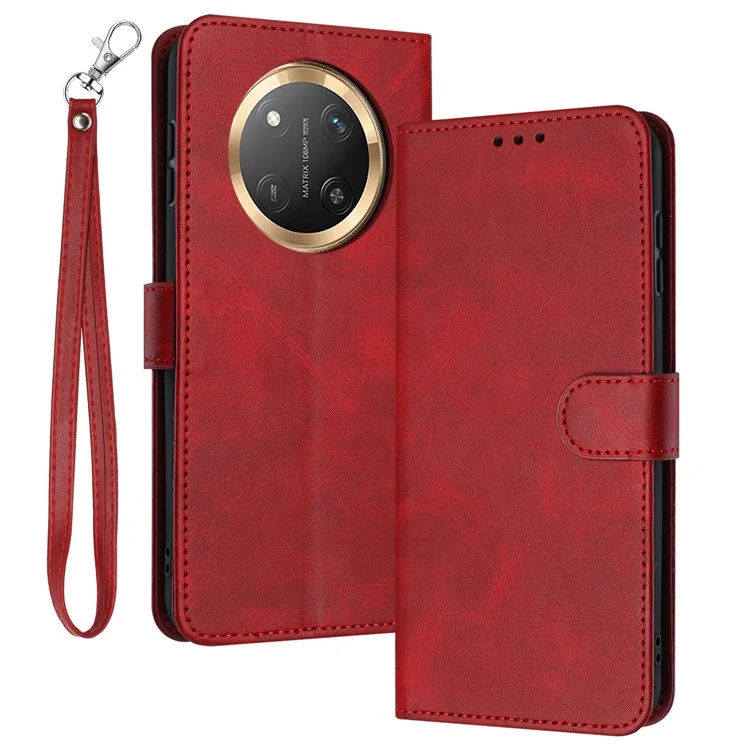 For Honor Magic7 Lite 5G / X9c 5G / X60 Pro 5G Case Flip Stand PU Leather Wallet Phone Cover Calf Texture - Red