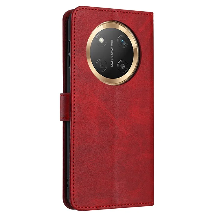 For Honor Magic7 Lite 5G / X9c 5G / X60 Pro 5G Case Flip Stand PU Leather Wallet Phone Cover Calf Texture - Red