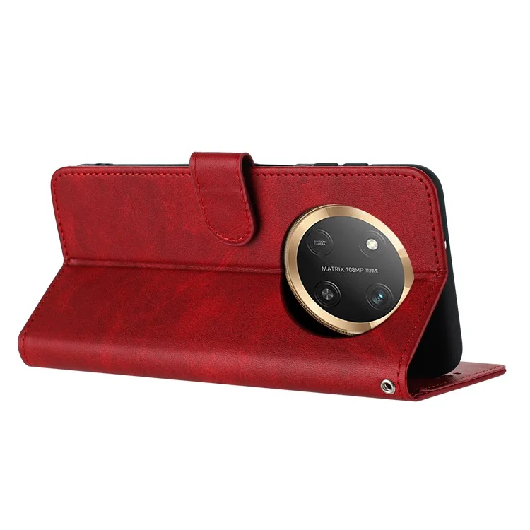 For Honor Magic7 Lite 5G / X9c 5G / X60 Pro 5G Case Flip Stand PU Leather Wallet Phone Cover Calf Texture - Red