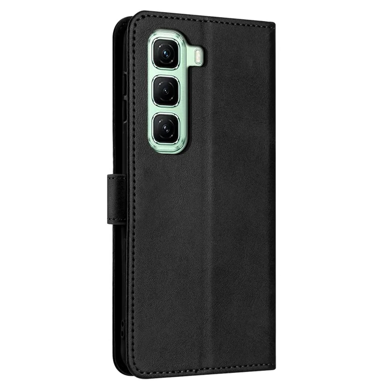 For Infinix Hot 50 Pro 4G Case Flip Stand PU Leather Wallet Phone Cover Calf Texture - Black