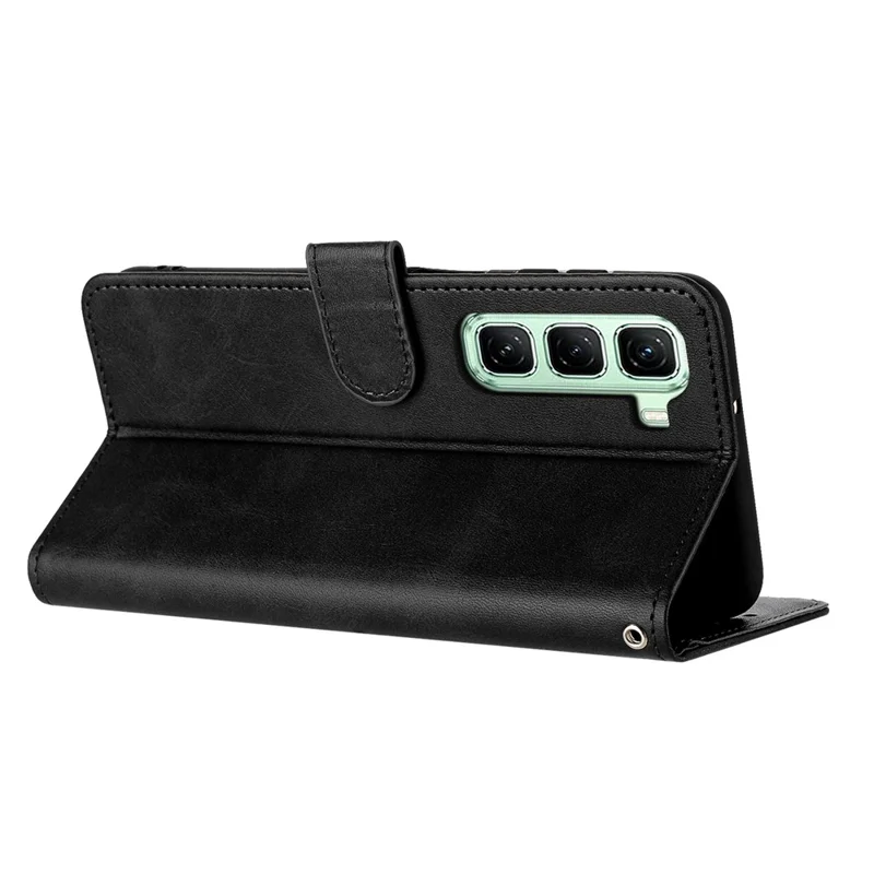 For Infinix Hot 50 Pro 4G Case Flip Stand PU Leather Wallet Phone Cover Calf Texture - Black