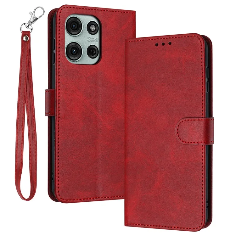 Für Motorola Moto G75 5G Hülle Flip Stand PU Leder Geldbörse Handyhülle Kalbsleder-Textur - Rot