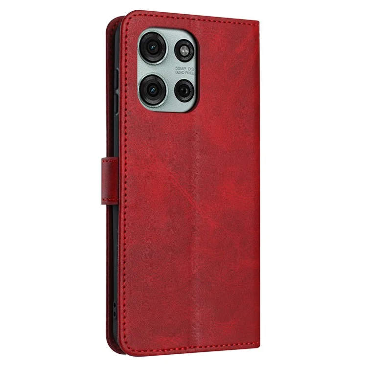 Für Motorola Moto G75 5G Hülle Flip Stand PU Leder Geldbörse Handyhülle Kalbsleder-Textur - Rot