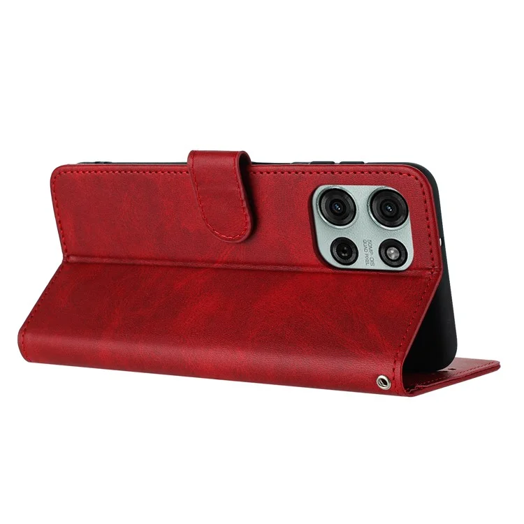 Für Motorola Moto G75 5G Hülle Flip Stand PU Leder Geldbörse Handyhülle Kalbsleder-Textur - Rot