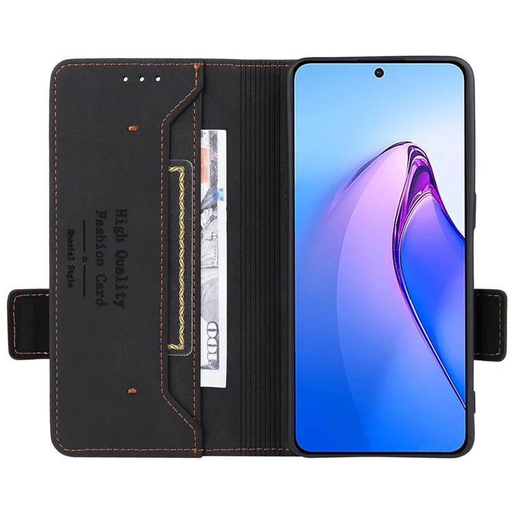 Аппаратный Декор. Телефон Для Oppo Reno8 Pro 5G (Global Version), Двойная Магнитная Кожаная Кожаная Кошелька PU - Черный