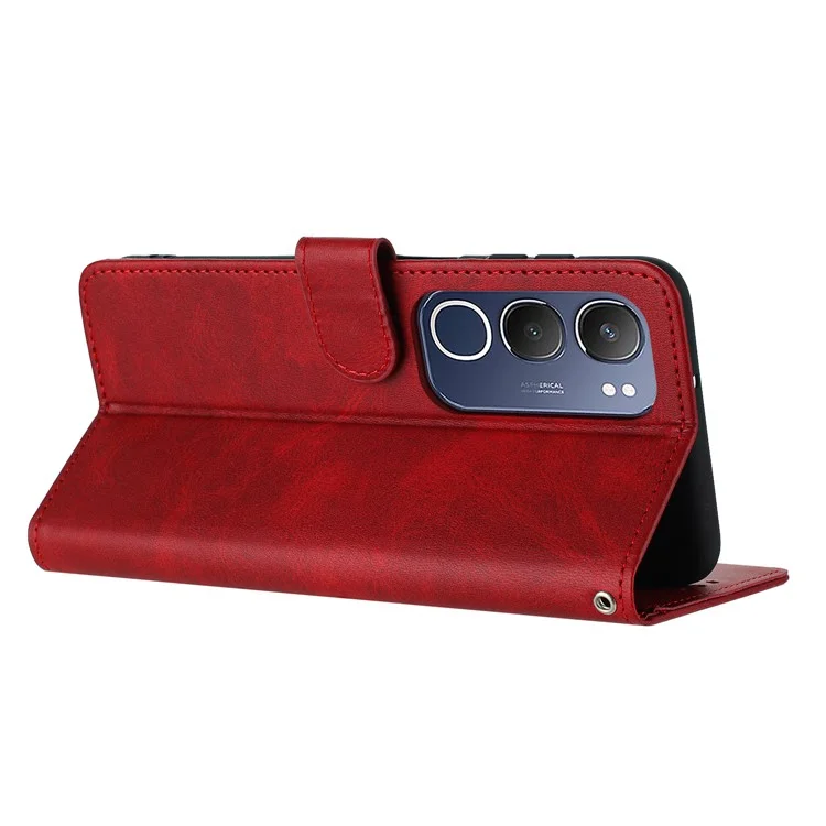 Für vivo Y19s 4G Hülle Flip-Ständer PU-Leder-Geldbörse Handyhülle Kalbsstruktur - Rot