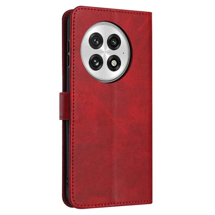 Étui à rabat en cuir PU avec support pour OnePlus 13, texture veau - Rouge