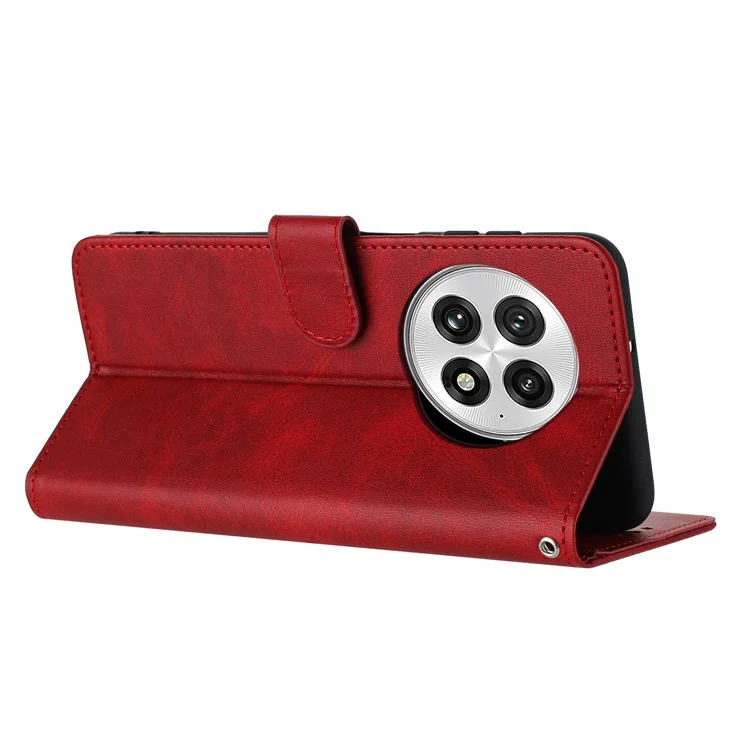 Étui à rabat en cuir PU avec support pour OnePlus 13, texture veau - Rouge