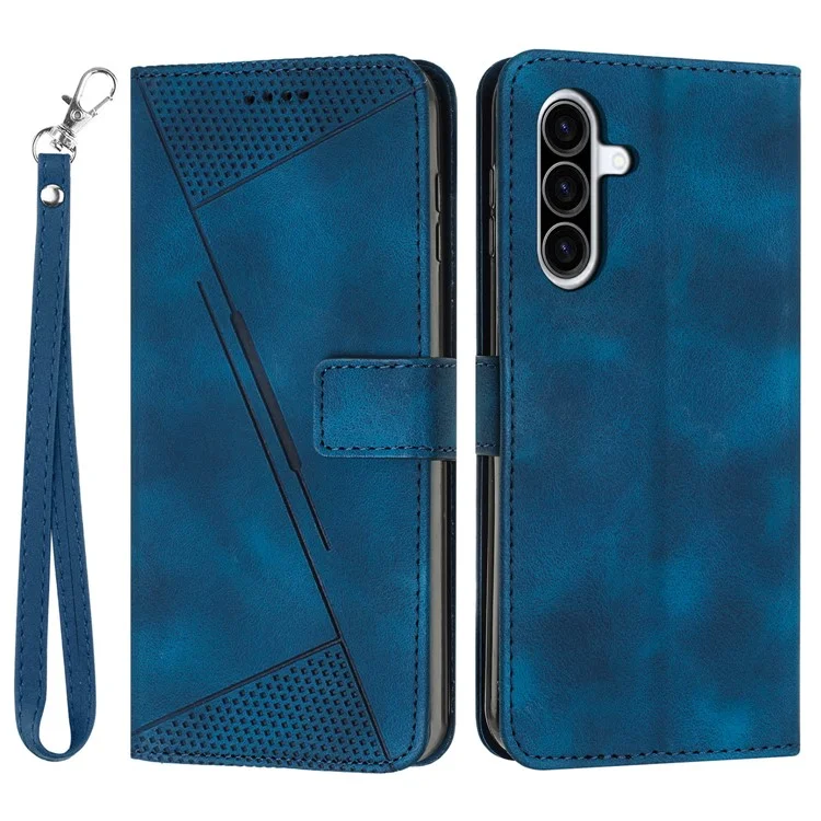 Für Samsung Galaxy A36 5G Hülle Handtasche mit geprägtem Dreieck-Leder-Handyhülle - Saphir