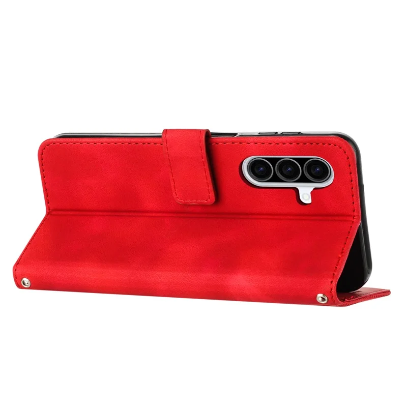 For Samsung Galaxy A56 5G Case Handbag Imprinted Triangle Leather Phone Cover - Red