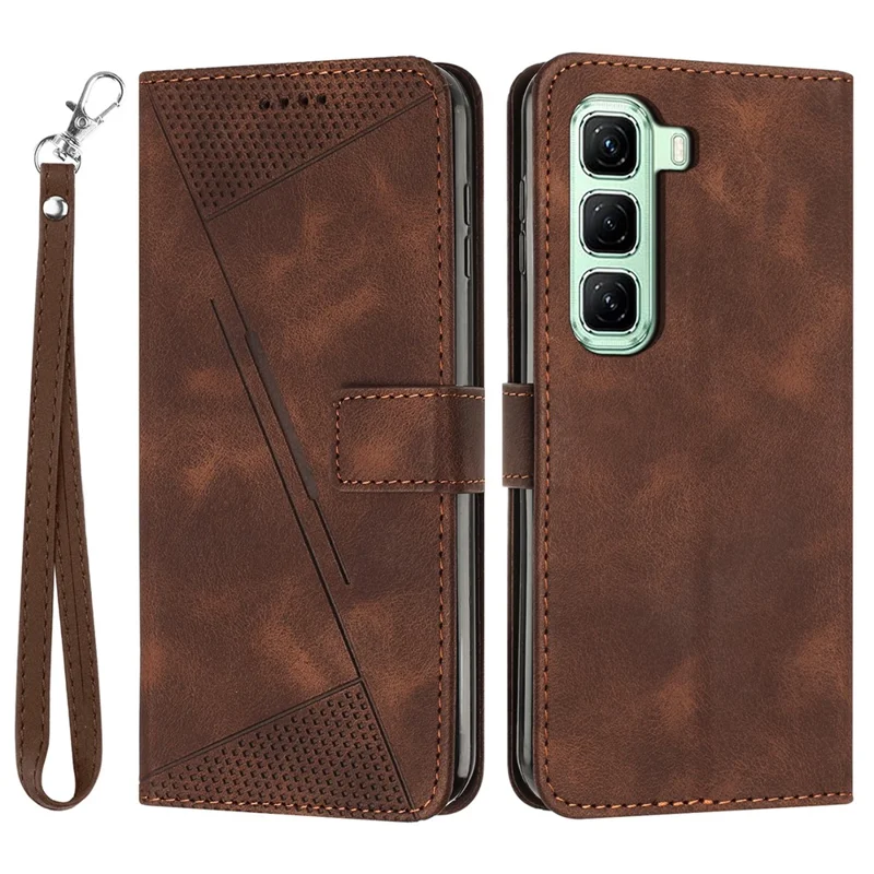 For Infinix Hot 50 Pro+ 4G Case Handbag Imprinted Triangle Leather Phone Cover - Brown
