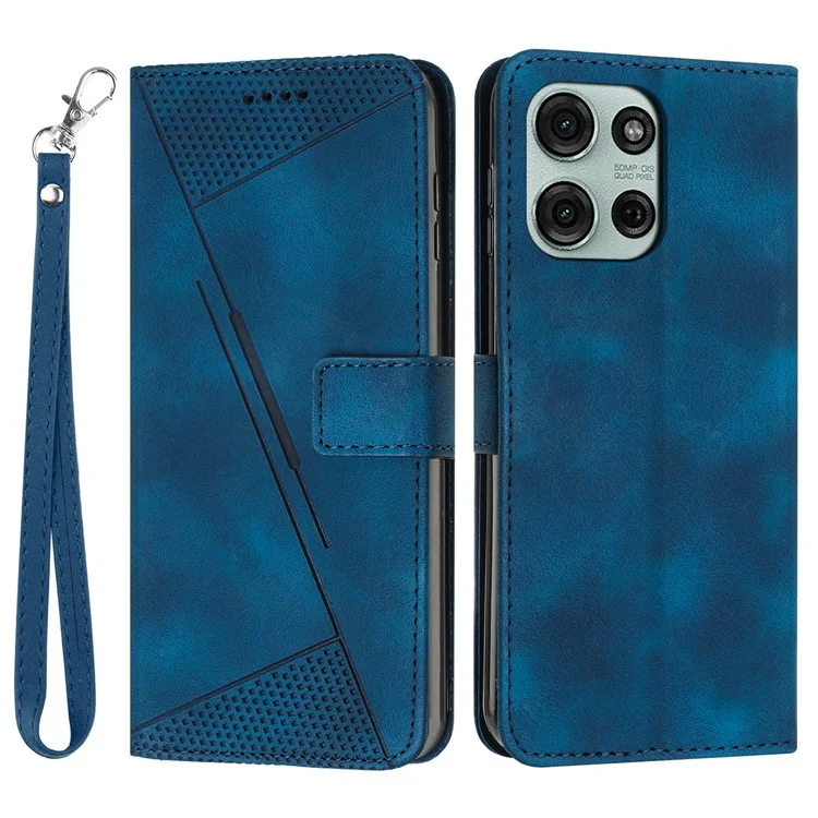 Für Motorola Moto G75 5G Hülle Handtasche geprägte Dreieck-Leder-Telefonhülle - Saphir