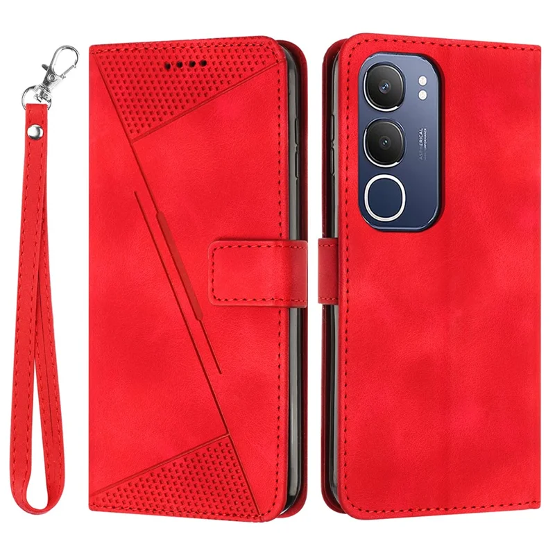 Funda de piel con diseño de triángulo grabado para vivo Y19s 4G - Rojo