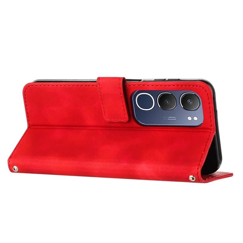 Funda de piel con diseño de triángulo grabado para vivo Y19s 4G - Rojo