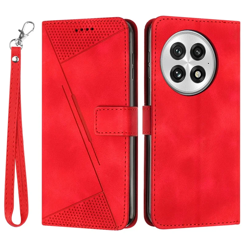 For OnePlus 13 Case Handbag Imprinted Triangle Leather Phone Cover - Red