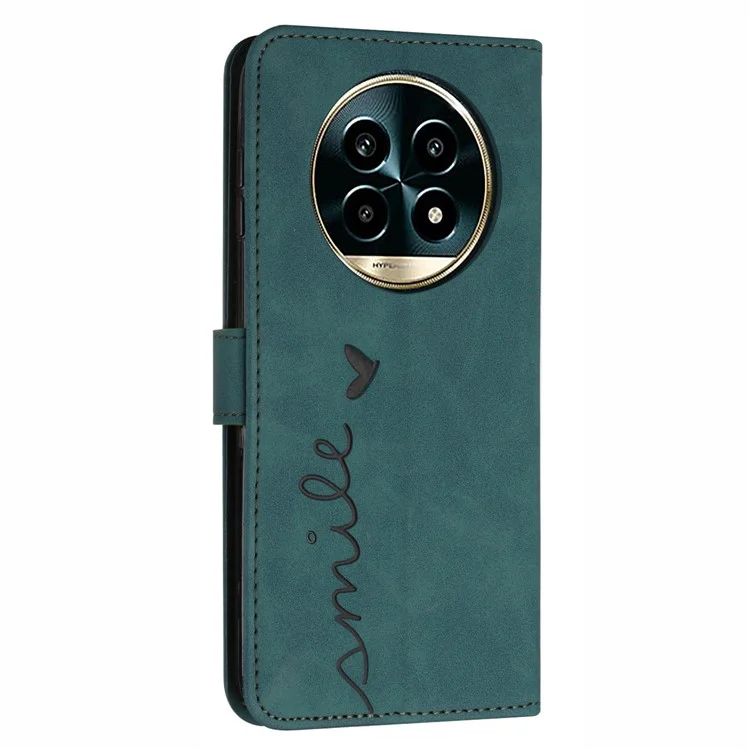 Étui pour Realme 13+ 5G / 13 Pro 5G avec support d'affichage, en cuir PU, motif imprimé - Vert