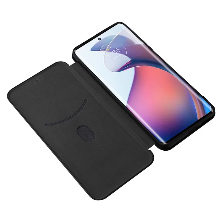 Para Motorola Moto S30 Pro 5G / Edge 30 Fusion 5G Textura de Fibra de Carbono Funda Protectora de Piel de PU Tipo Folio Soporte Soporte Ranuras para Tarjetas Absorción Magnética Protectora Funda - Negro