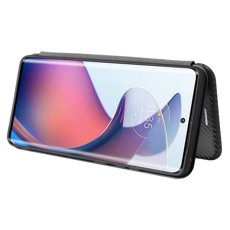 Para Motorola Moto S30 Pro 5G / Edge 30 Fusion 5G Textura de Fibra de Carbono Funda Protectora de Piel de PU Tipo Folio Soporte Soporte Ranuras para Tarjetas Absorción Magnética Protectora Funda - Negro